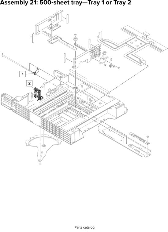 Assembly 21: 500 sheet tray—Tray 1 or Tray 2 parts diagram - Lexmark MX910 MX911 MX912 MFP Series Parts