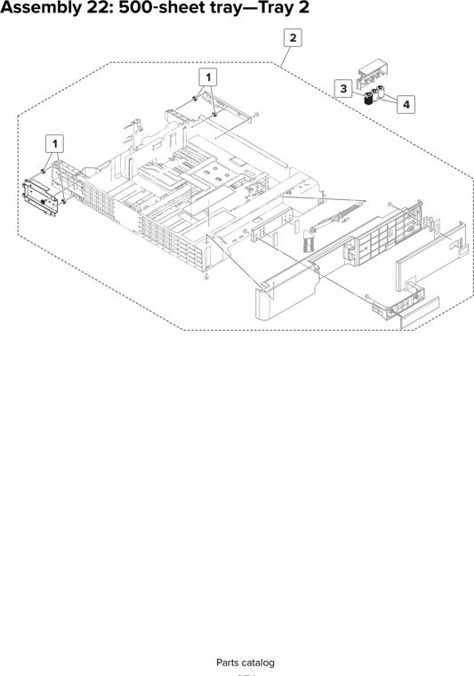 Assembly 22: 500 sheet tray—Tray 2 parts diagram - Lexmark MX910 MX911 MX912 MFP Series Parts