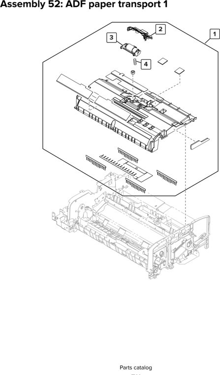Assembly 52: ADF paper transport 1 parts diagram - Lexmark MX910 MX911 MX912 MFP Series Parts