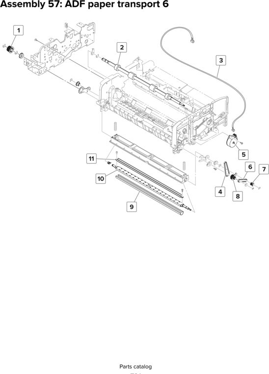 Assembly 57: ADF paper transport 6 parts diagram - Lexmark MX910 MX911 MX912 MFP Series Parts