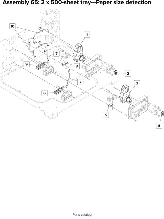 Assembly 65: 2 x 500 sheet tray—Paper size detection parts diagram - Lexmark MX910 MX911 MX912 MFP Series Parts