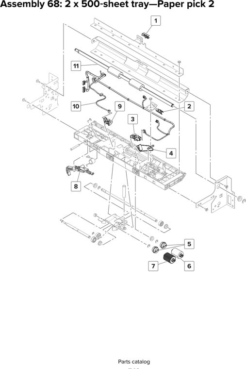 Assembly 68: 2 x 500 sheet tray—Paper pick 2 parts diagram - Lexmark MX910 MX911 MX912 MFP Series Parts
