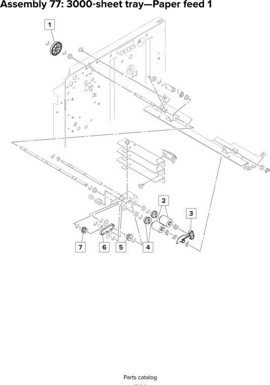 Assembly 77: 3000 sheet tray—Paper feed 1 parts diagram - Lexmark MX910 MX911 MX912 MFP Series Parts