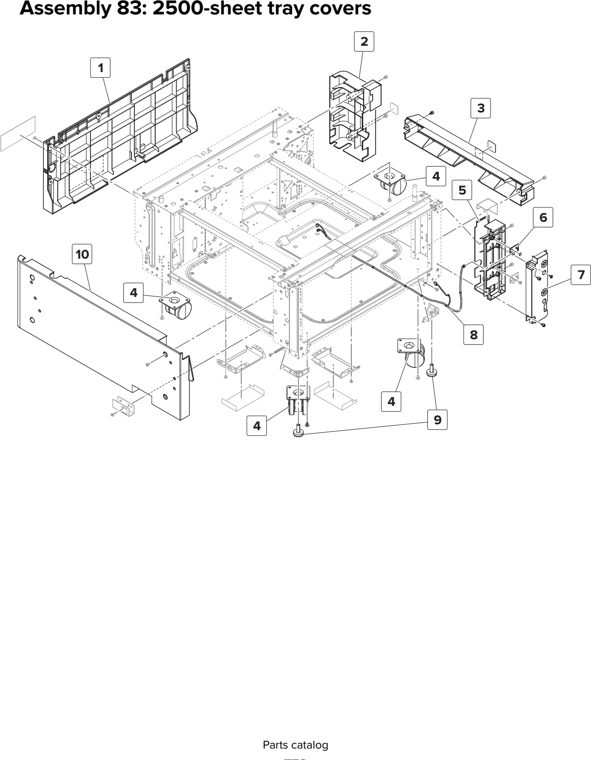 Assembly 83: 2500-sheet tray covers parts diagram - Lexmark MX910 MX911 MX912 MFP Series Parts