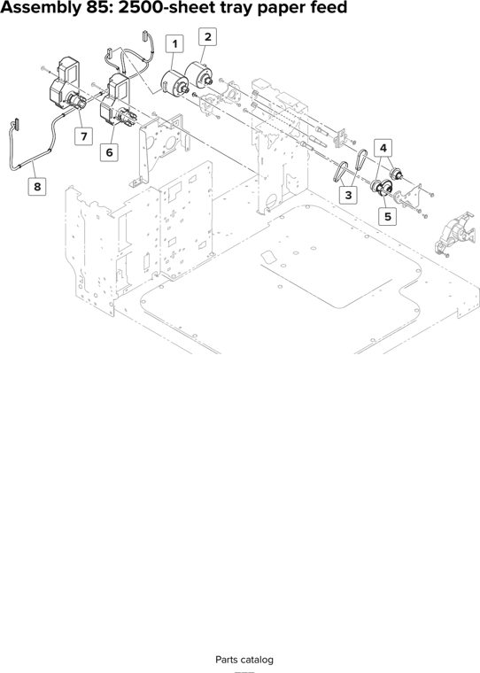 Assembly 85: 2500-sheet tray paper feed parts diagram - Lexmark MX910 MX911 MX912 MFP Series Parts