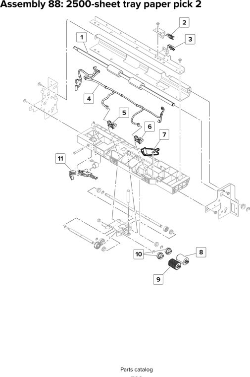 Assembly 88: 2500-sheet tray paper pick 2 parts diagram - Lexmark MX910 MX911 MX912 MFP Series Parts