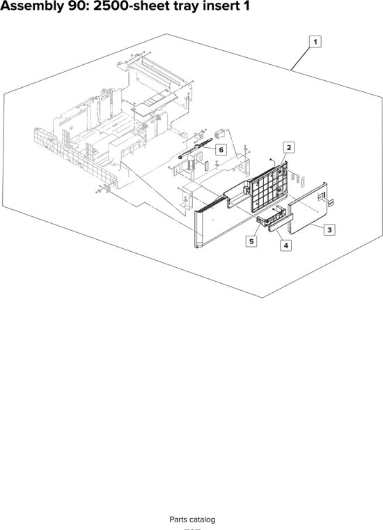 Assembly 90: 2500-sheet tray insert 1 parts diagram - Lexmark MX910 MX911 MX912 MFP Series Parts