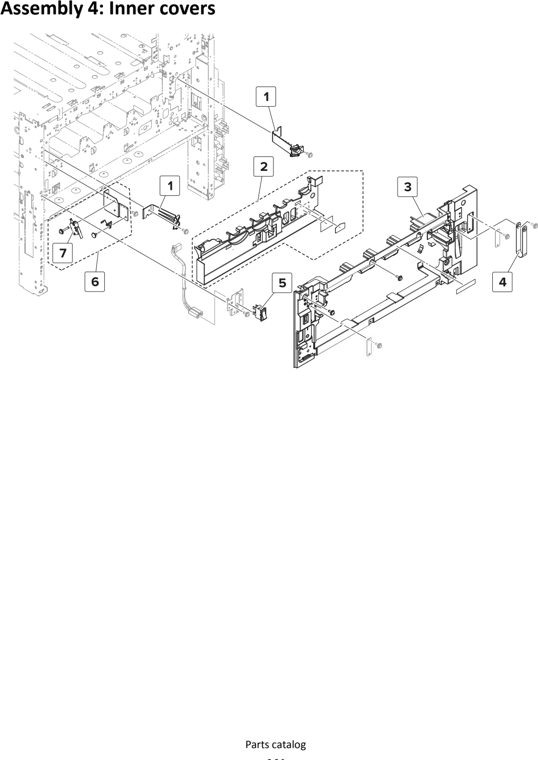 Assembly 4: Inner covers parts diagram - Lexmark MS911 Parts