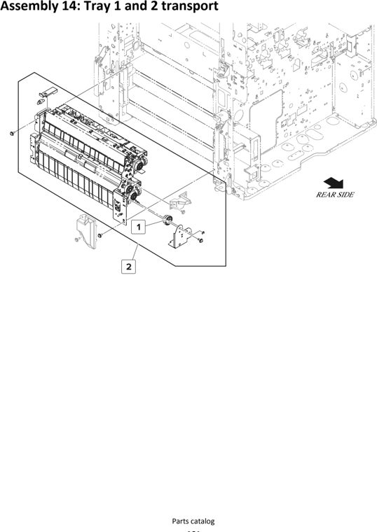 Assembly 14: Tray 1 and 2 transport parts diagram - Lexmark MS911 Parts
