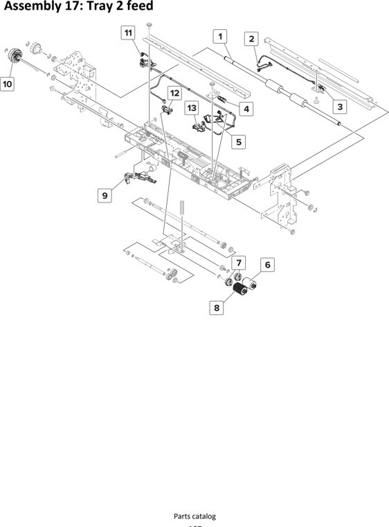 Assembly 17: Tray 2 feed parts diagram - Lexmark MS911 Parts