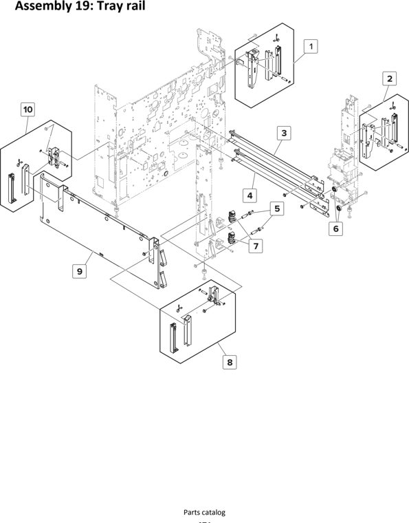 Assembly 19: Tray rail parts diagram - Lexmark MS911 Parts
