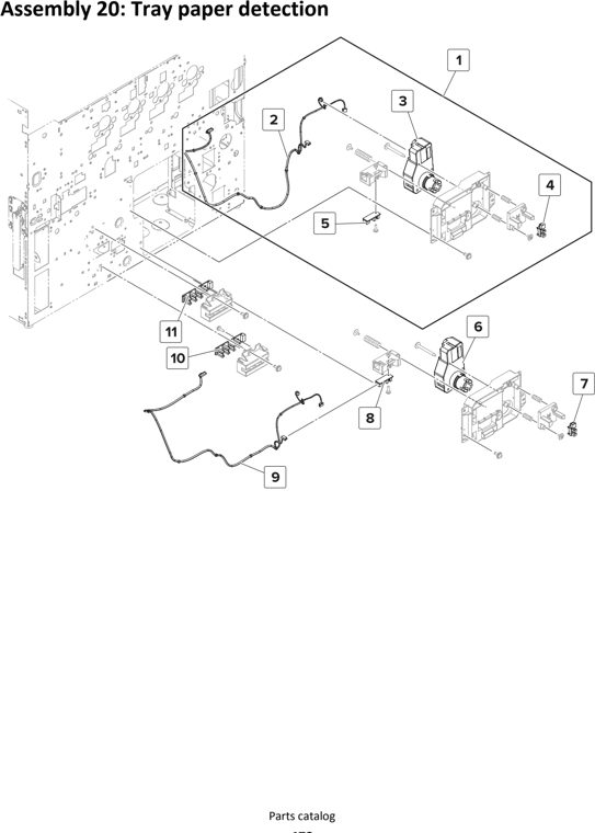 Assembly 20: Tray paper detection parts diagram - Lexmark MS911 Parts