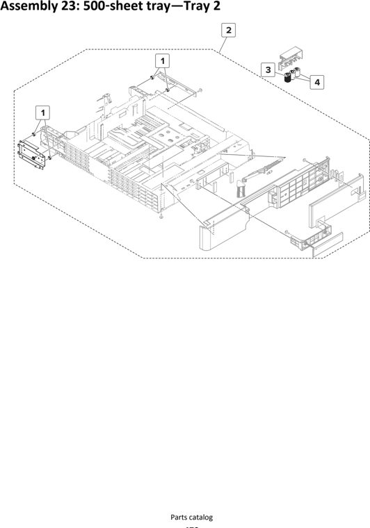Assembly 23: 500 sheet tray—Tray 2 parts diagram - Lexmark MS911 Parts