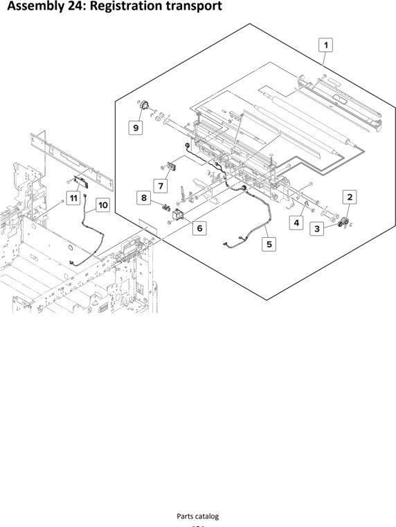 Assembly 24: Registration transport parts diagram - Lexmark MS911 Parts