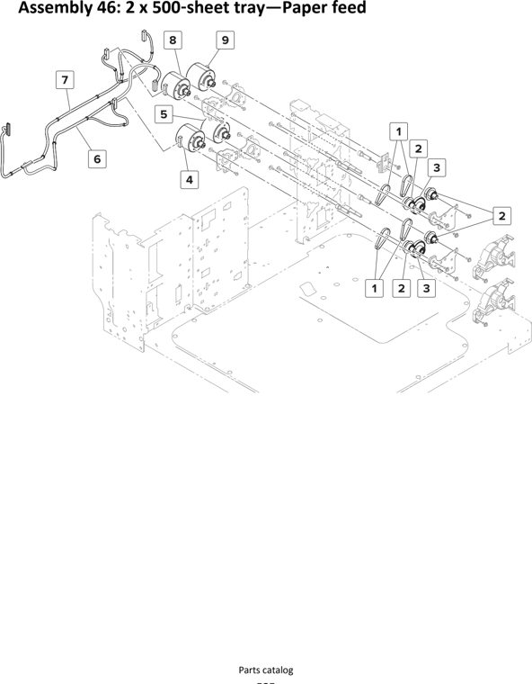 Assembly 46: 2 x 500 sheet tray—Paper feed parts diagram - Lexmark MS911 Parts