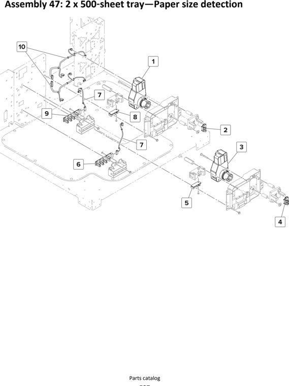 Assembly 47: 2 x 500 sheet tray—Paper size detection parts diagram - Lexmark MS911 Parts