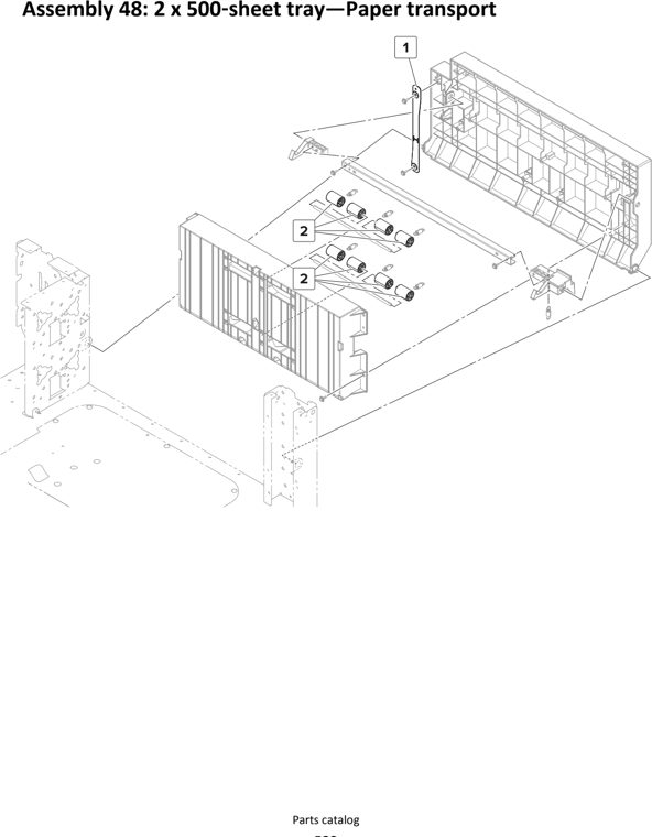 Assembly 48: 2 x 500 sheet tray—Paper transport parts diagram - Lexmark MS911 Parts