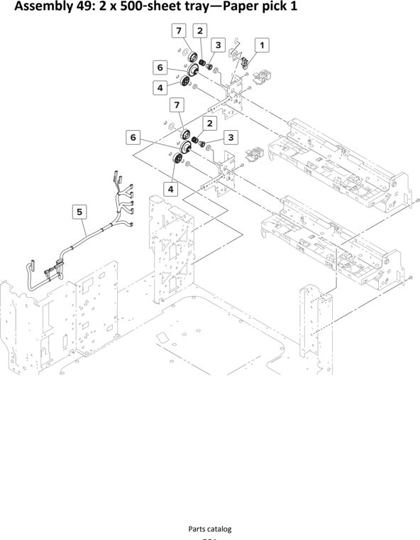 Assembly 49: 2 x 500 sheet tray—Paper pick 1 parts diagram - Lexmark MS911 Parts