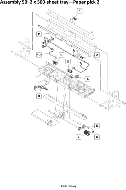 Assembly 50: 2 x 500 sheet tray—Paper pick 2 parts diagram - Lexmark MS911 Parts