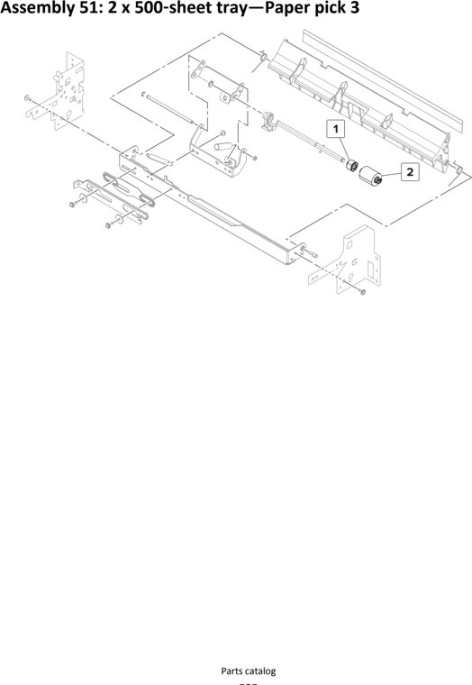 Assembly 51: 2 x 500 sheet tray—Paper pick 3 parts diagram - Lexmark MS911 Parts