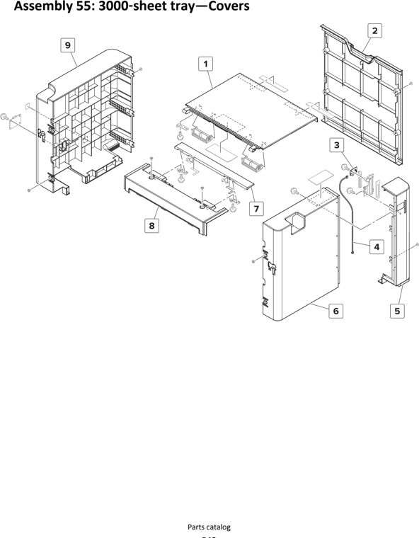 Assembly 55: 3000 sheet tray—Covers parts diagram - Lexmark MS911 Parts