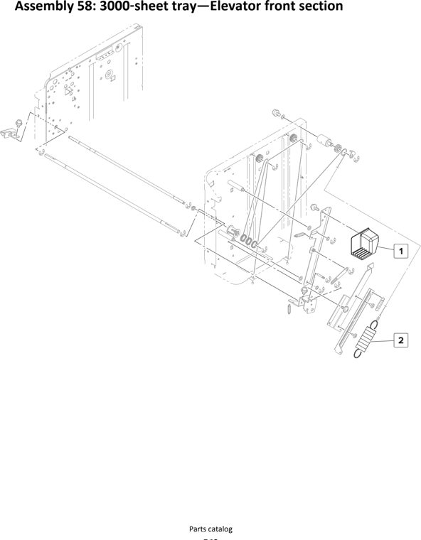 Assembly 58: 3000 sheet tray—Elevator front section parts diagram - Lexmark MS911 Parts