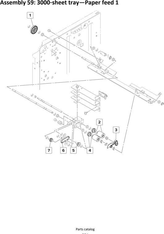 Assembly 59: 3000 sheet tray—Paper feed 1 parts diagram - Lexmark MS911 Parts