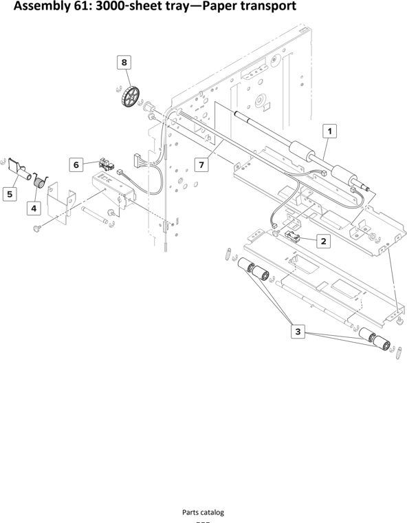 Assembly 61: 3000 sheet tray—Paper transport parts diagram - Lexmark MS911 Parts