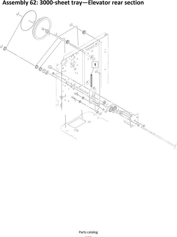 Assembly 62: 3000 sheet tray—Elevator rear section parts diagram - Lexmark MS911 Parts