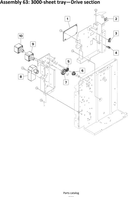 Assembly 63: 3000 sheet tray—Drive section parts diagram - Lexmark MS911 Parts