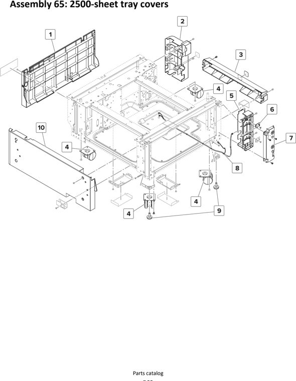 Assembly 65: 2500-sheet tray covers parts diagram - Lexmark MS911 Parts
