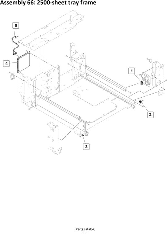 Assembly 66: 2500-sheet tray frame parts diagram - Lexmark MS911 Parts