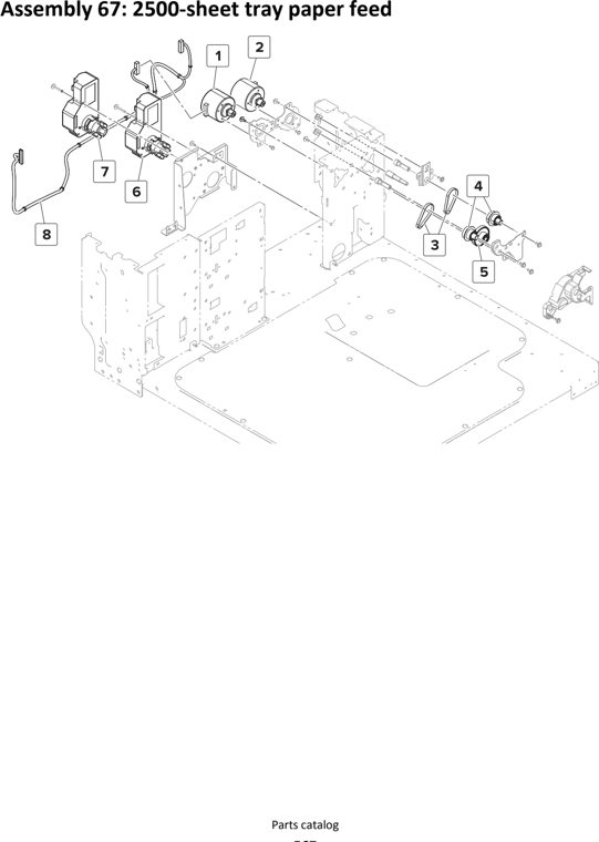 Assembly 67: 2500-sheet tray paper feed parts diagram - Lexmark MS911 Parts