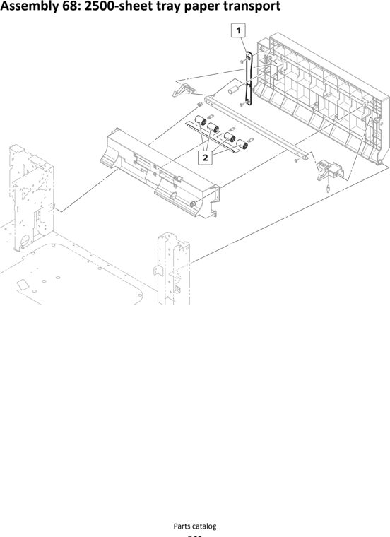 Assembly 68: 2500-sheet tray paper transport parts diagram - Lexmark MS911 Parts