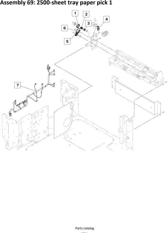 Assembly 69: 2500-sheet tray paper pick 1 parts diagram - Lexmark MS911 Parts