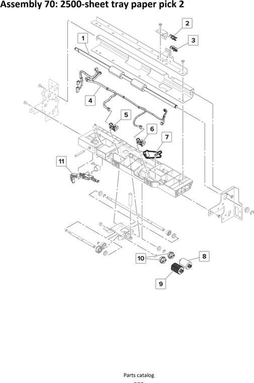 Assembly 70: 2500-sheet tray paper pick 2 parts diagram - Lexmark MS911 Parts