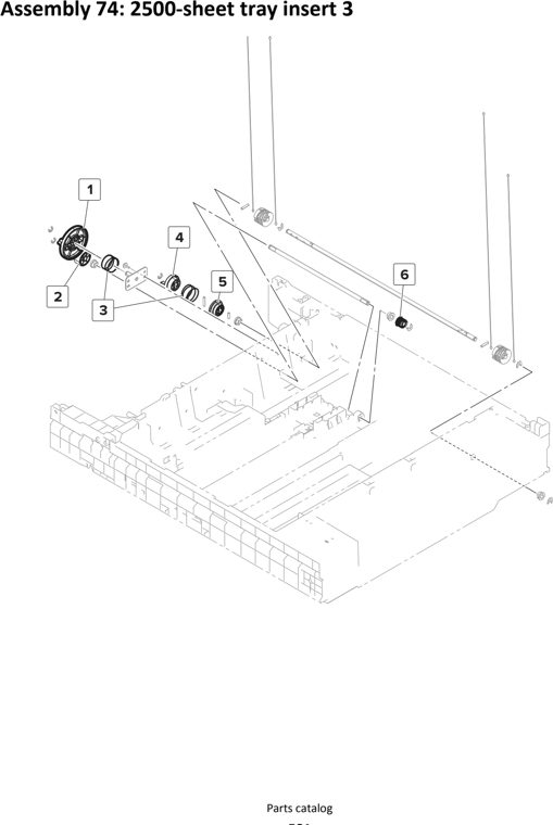 Assembly 74: 2500-sheet tray insert 3 parts diagram - Lexmark MS911 Parts