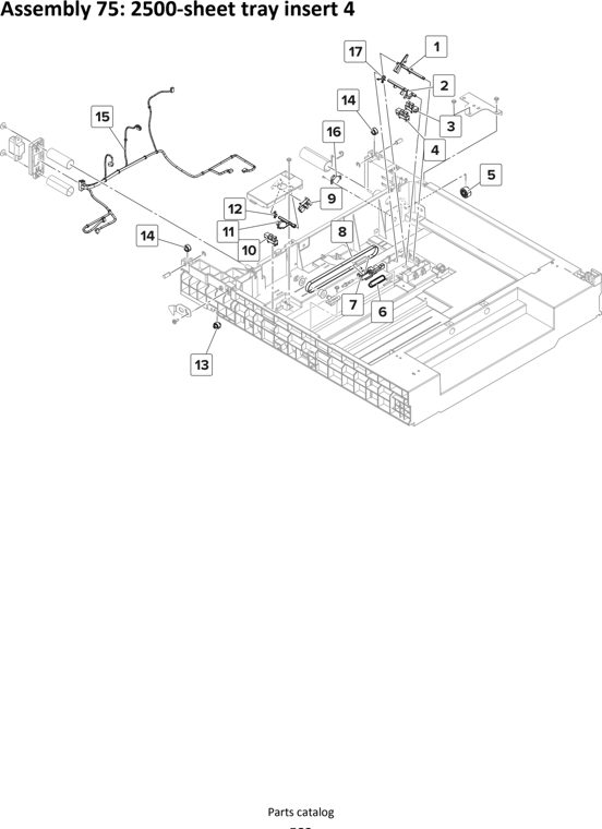 Assembly 75: 2500-sheet tray insert 4 parts diagram - Lexmark MS911 Parts