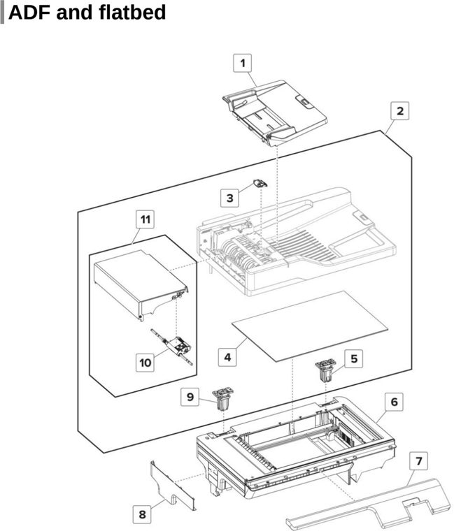 Assembly 5: ADF and flatbed parts diagram - Lexmark CX725 XC4150 XC4143 XC4153 Parts