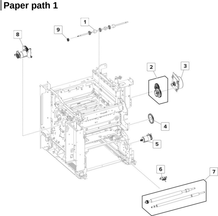 Assembly 9: Paper path 1 parts diagram - Lexmark CX725 XC4150 XC4143 XC4153 Parts
