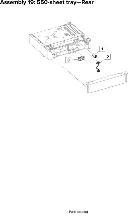 Assembly 19: 550 sheet tray—Rear parts diagram - Lexmark CS820 C6160 Family Parts