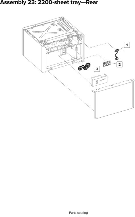 Assembly 23: 2200 sheet tray—Rear parts diagram - Lexmark CS820 C6160 Family Parts