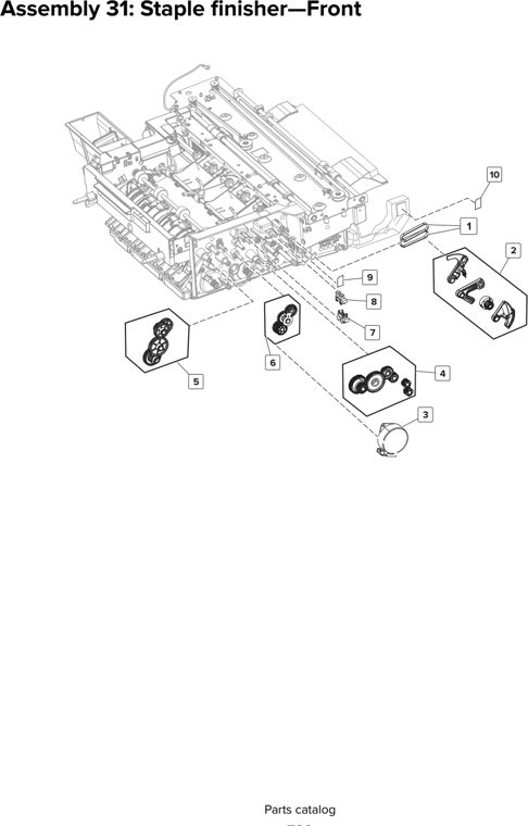 Assembly 31: Staple finisher—Front parts diagram - Lexmark CS820 C6160 Family Parts