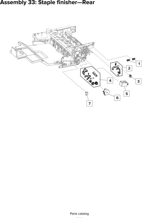 Assembly 33: Staple finisher—Rear parts diagram - Lexmark CS820 C6160 Family Parts