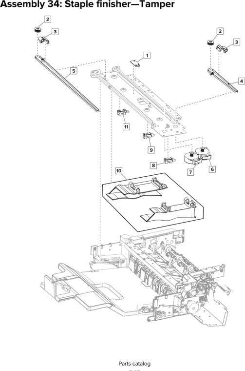 Assembly 34: Staple finisher—Tamper parts diagram - Lexmark CS820 C6160 Family Parts