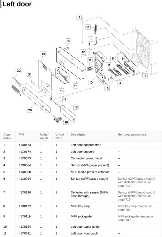Assembly 6: Left door parts diagram - Lexmark CX820de CX820dtfe XC6152 XC6153 Parts