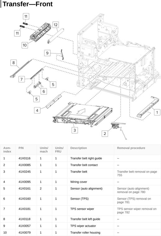 Assembly 17: Transfer—Front parts diagram - Lexmark CX820de CX820dtfe XC6152 XC6153 Parts