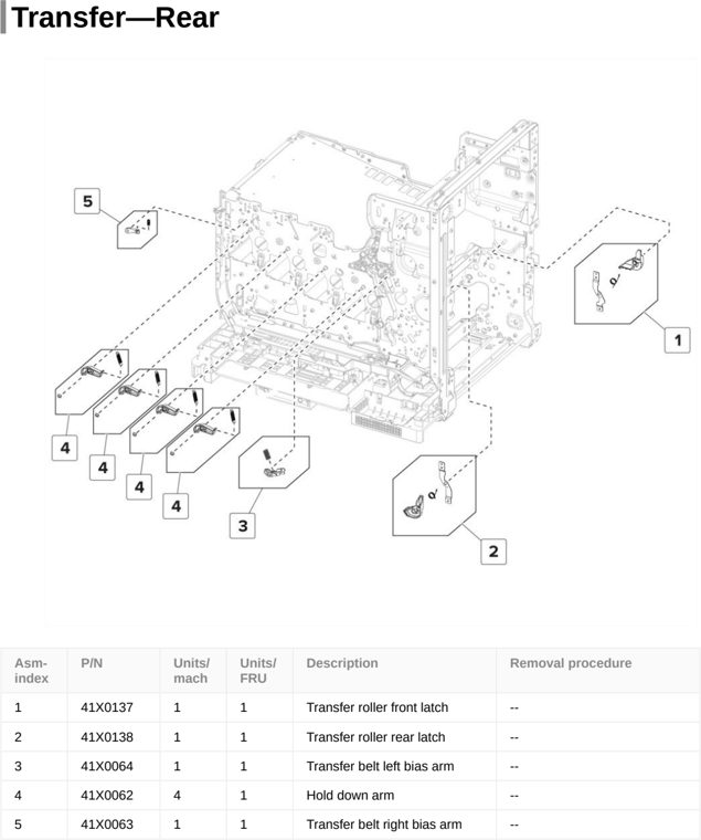 Assembly 18: Transfer—Rear parts diagram - Lexmark CX820de CX820dtfe XC6152 XC6153 Parts