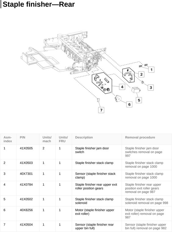 Assembly 37: Staple finisher—Rear parts diagram - Lexmark CX820de CX820dtfe XC6152 XC6153 Parts