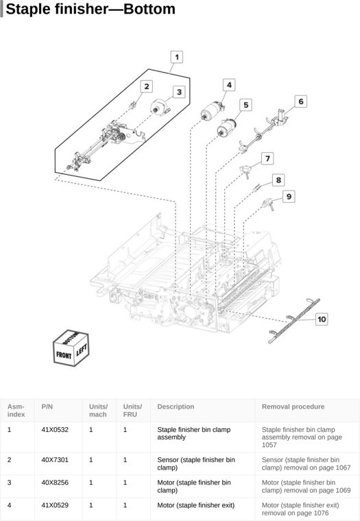 Assembly 40: Staple finisher—Bottom parts diagram - Lexmark CX820de CX820dtfe XC6152 XC6153 Parts